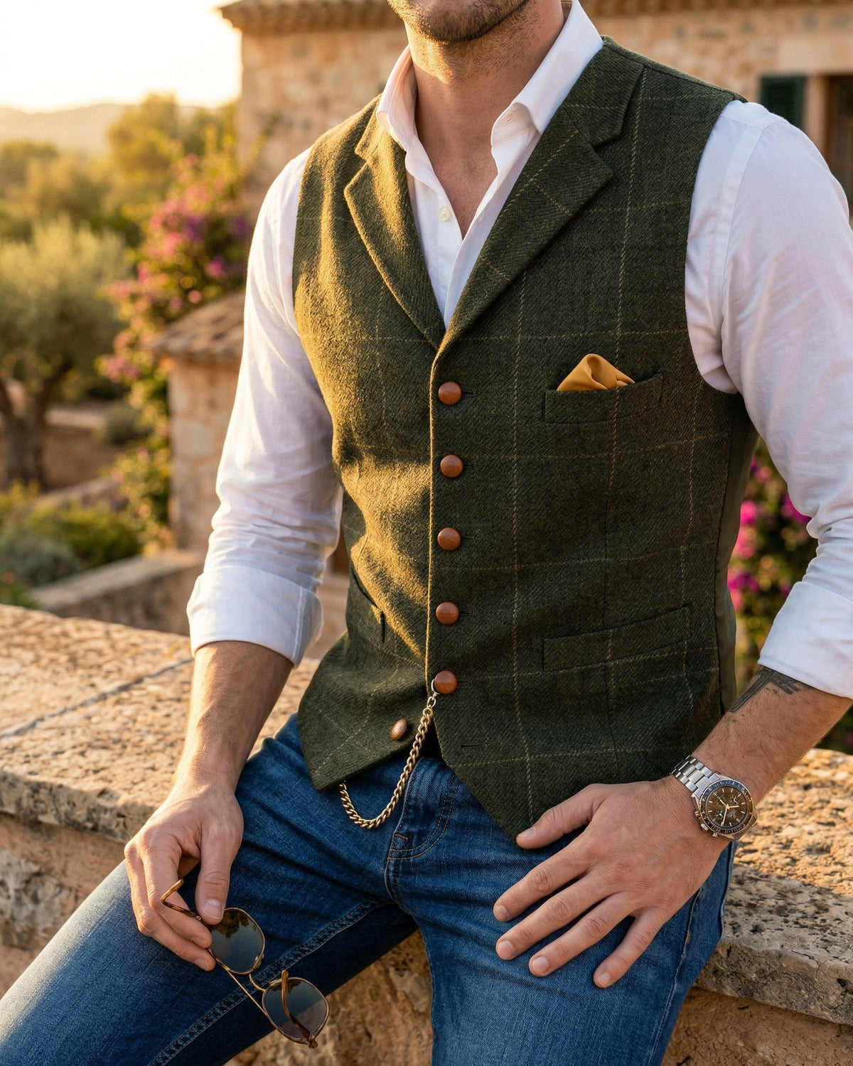 Tiziano Windowpane Lapel Vest