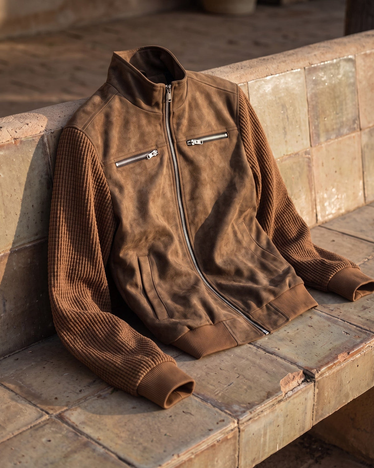Augusto Suede-Finish Mixed-Material Jacket