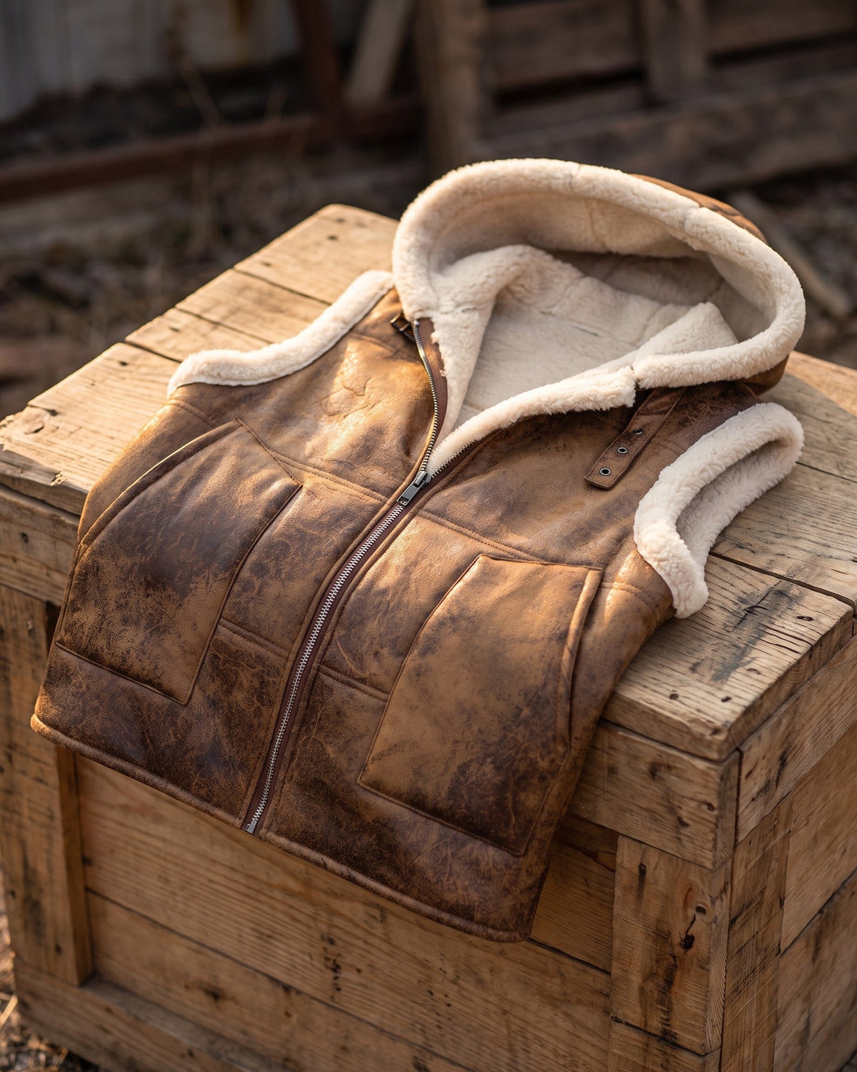Leandro Faux Leather Sherpa Vest