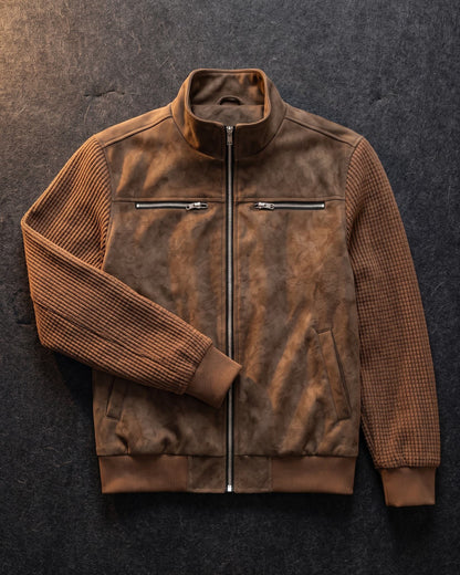 Augusto Suede-Finish Mixed-Material Jacket