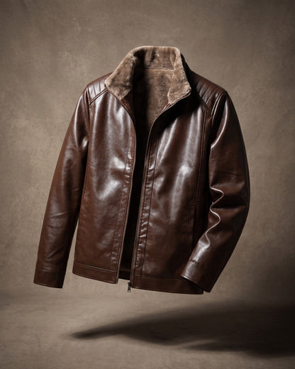 Hugo Faux Leather Shearling-Collar Jacket