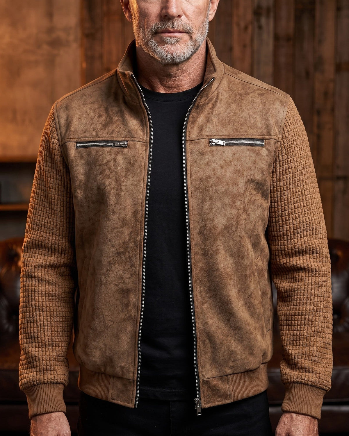 Augusto Suede-Finish Mixed-Material Jacket
