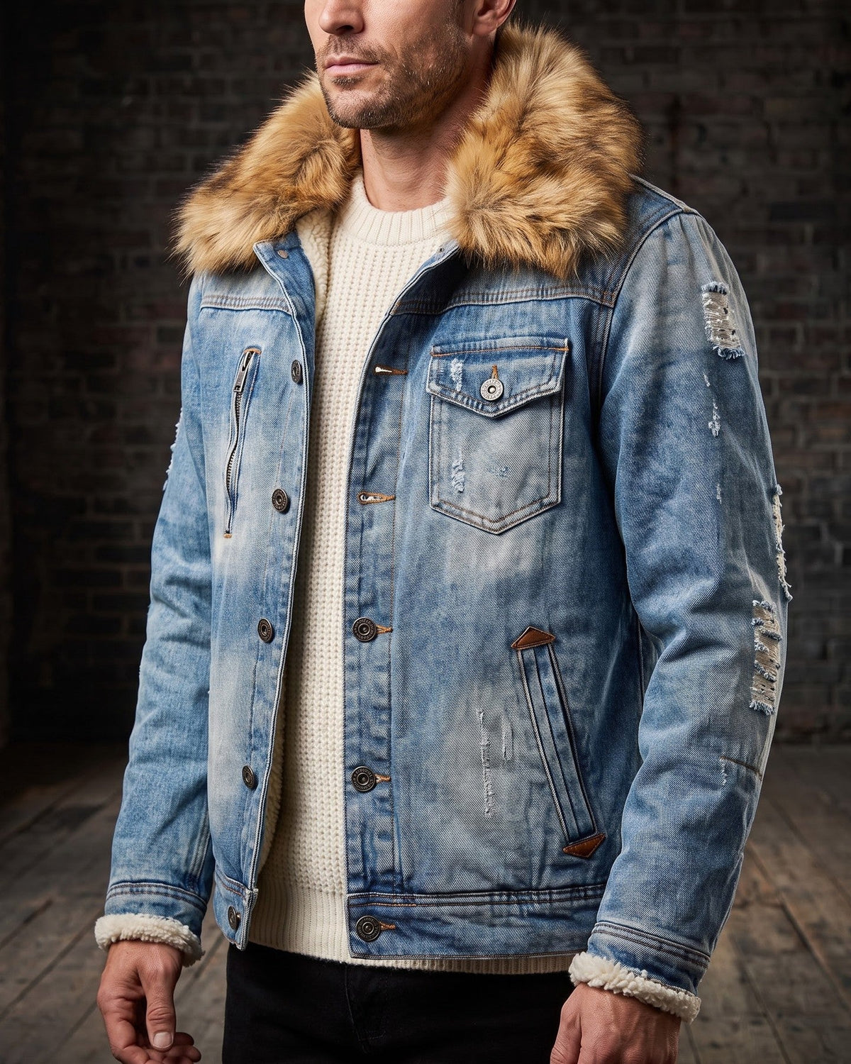 Bruno Denim Fur-Trim Jacket