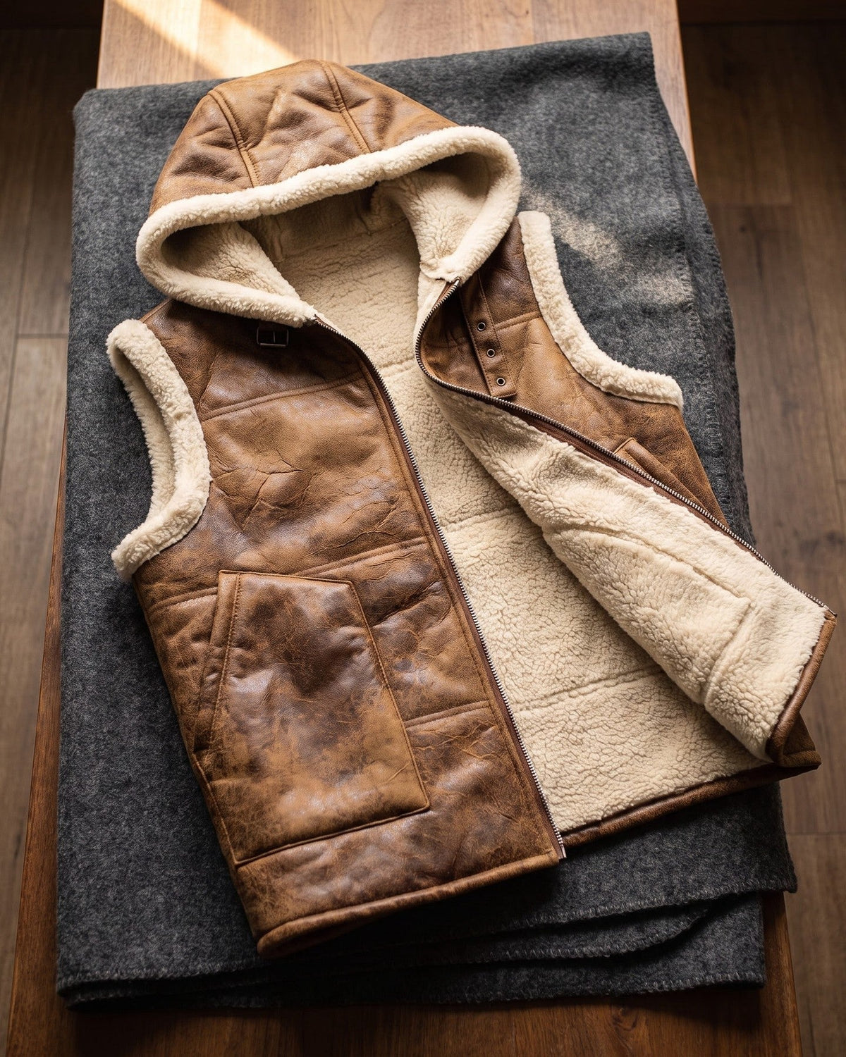 Leandro Faux Leather Sherpa Vest