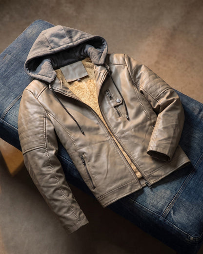 Eugenio Leather Hooded Jacket