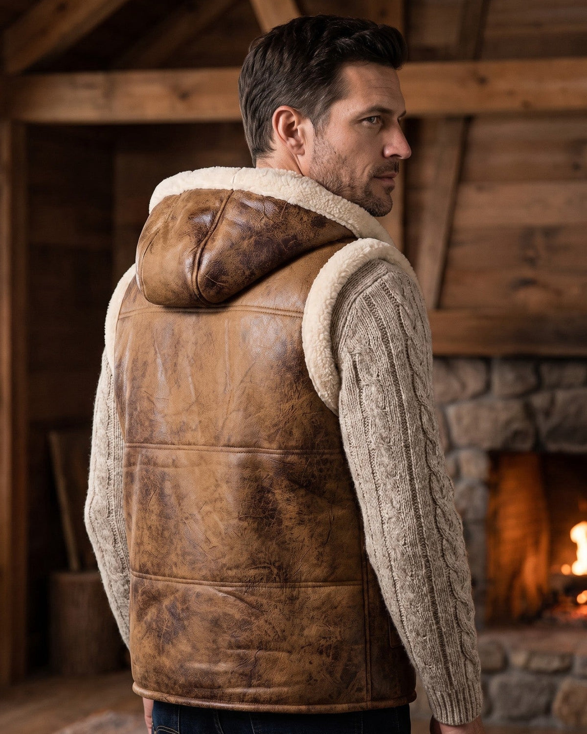 Leandro Faux Leather Sherpa Vest