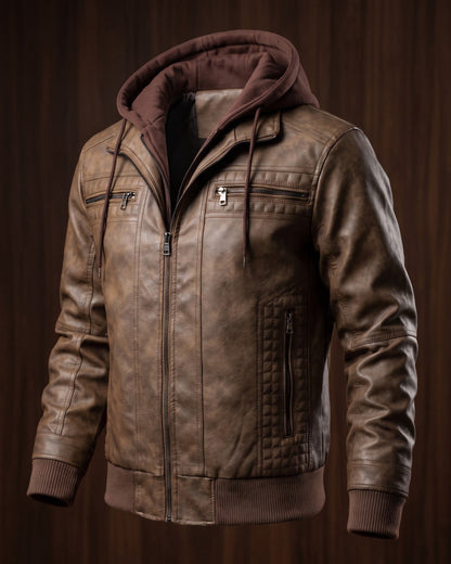 Silvio Leather Hooded Jacket