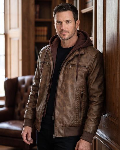 Silvio Leather Hooded Jacket