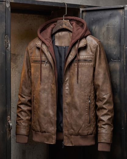 Silvio Leather Hooded Jacket