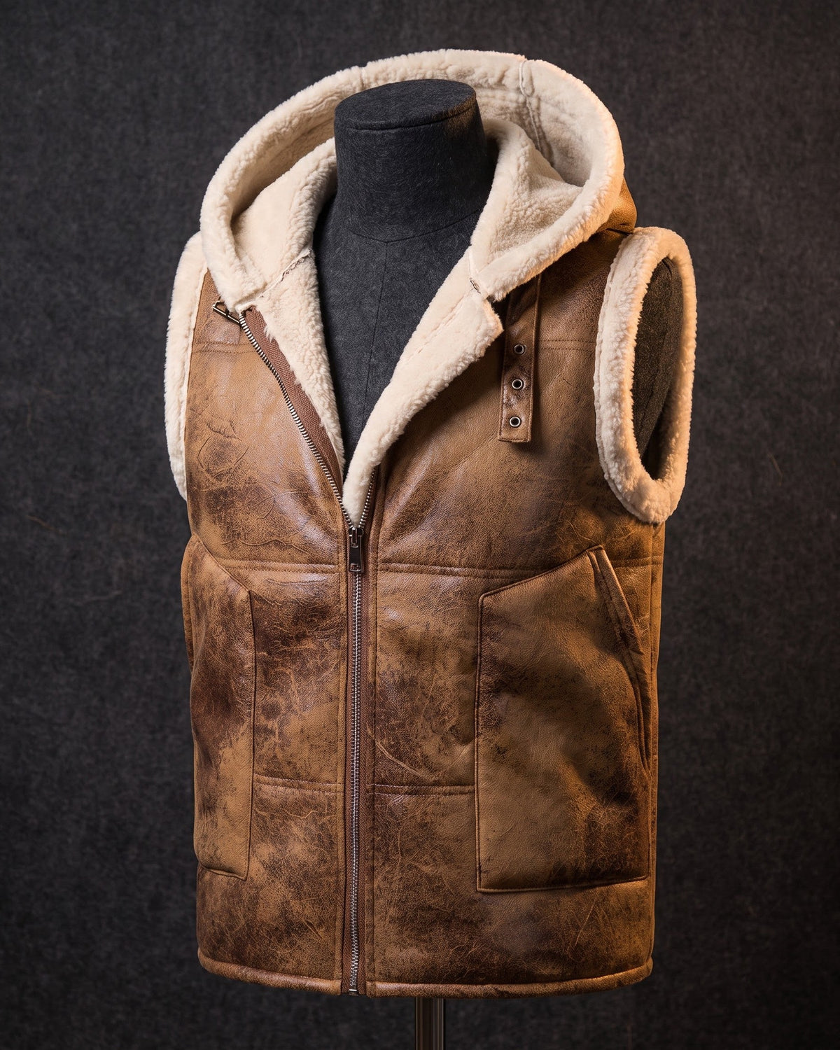 Leandro Faux Leather Sherpa Vest